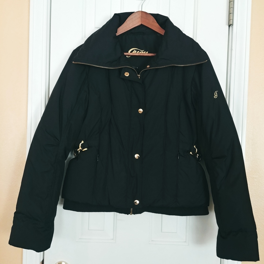 Guess Black Gold Tone Accent Puffer Jacket Large